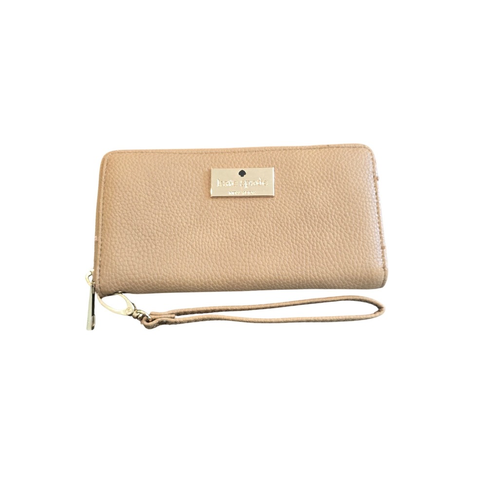 Kate Spade New York Pebbled Leather Zip Around Continental Wristlet Wallet Tan